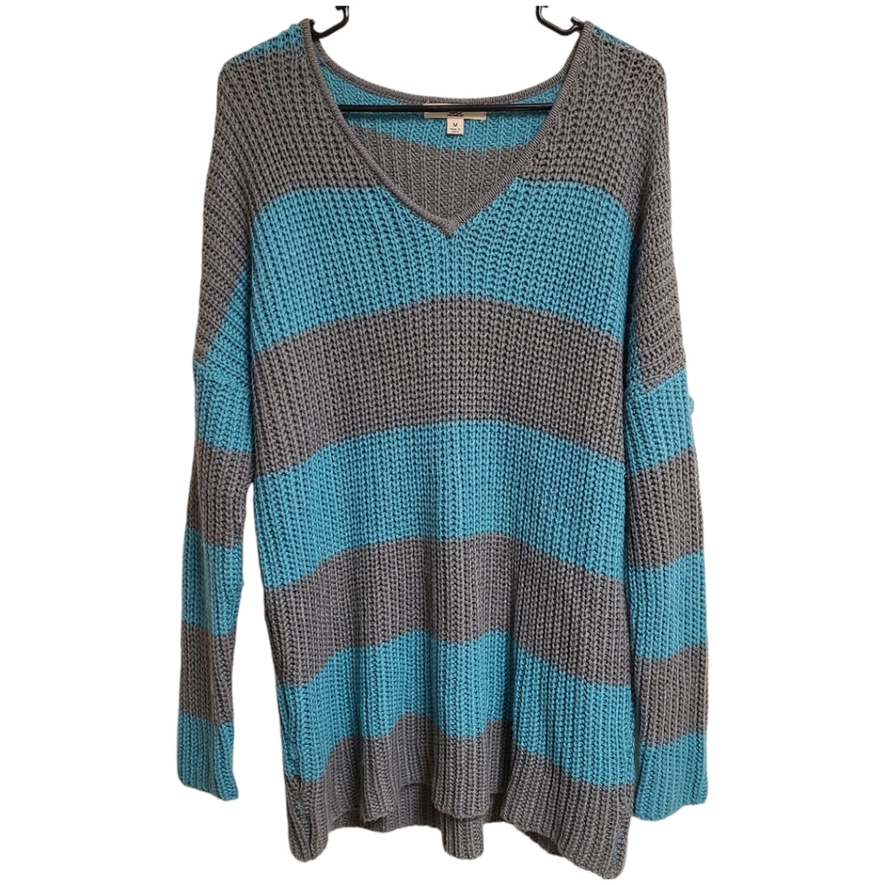 Ya Los Angeles sweater turquoise and gray striped thick sweater Ya medium